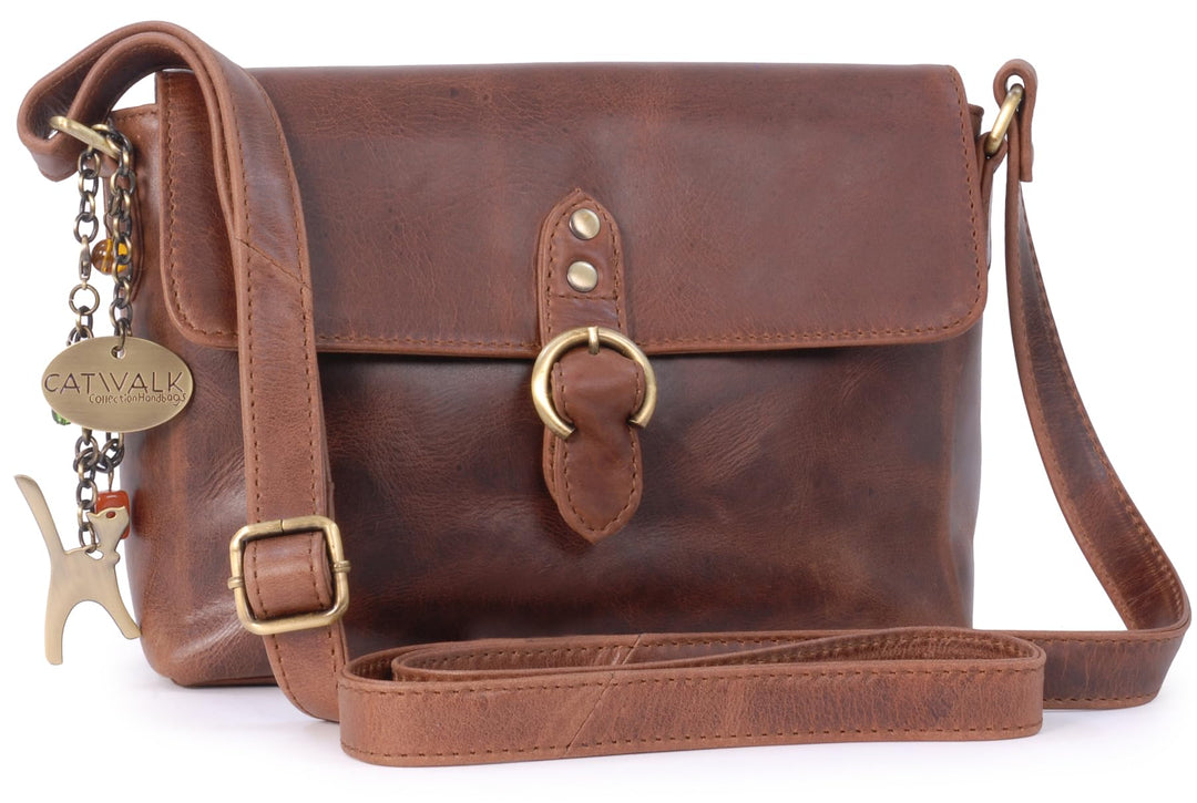 Catwalk Collection Handbags - Damen Leder Umhängetasche - Crossbody Bag/Handtasche Klein - Verstellb