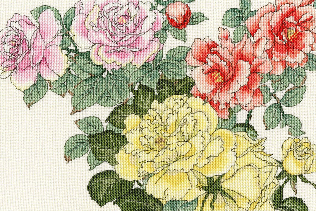 Bothy Threads Kreuzstich-Set "Rose Blühten", 36x24cm, XBD13, Zählmuster