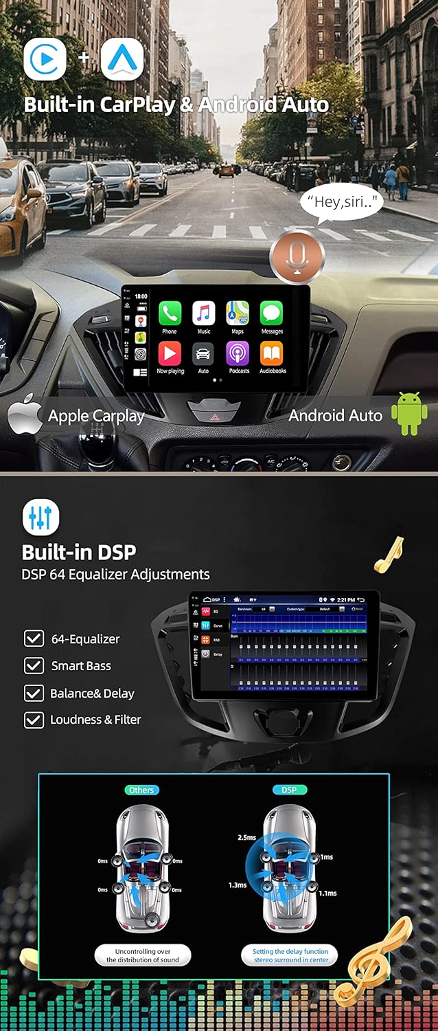 12.3 Zoll - 6G+128G - Android 12 IPS Autoradio Passt für Ford Tourneo Transit Custom (2013-2021) - K