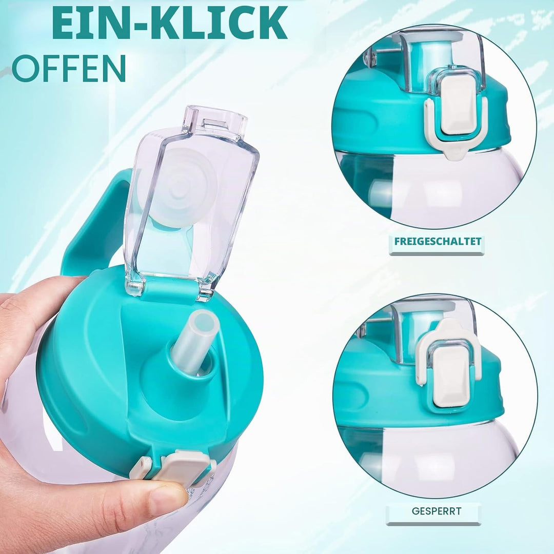 DEARRAY 2l Trinkflasche Glas mit Strohhalm &amp; Zeitmarkierung 2 liter Grosse Motivation Glasflasche mi