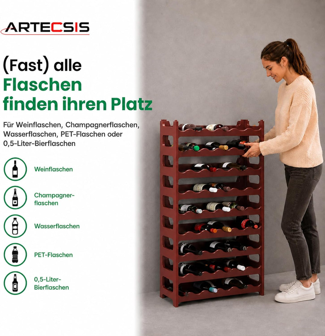 ARTECSIS® Weinregal stapelbar & modular erweiterbar Kunststoff für 48 Weinflaschen (braun) - Stabile