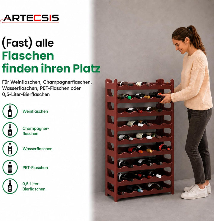 ARTECSIS® Weinregal stapelbar & modular erweiterbar Kunststoff für 48 Weinflaschen (braun) - Stabile