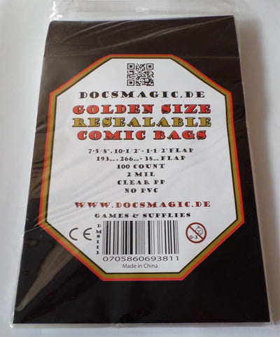 docsmagic.de 5X 100 Resealable Golden Size Comic Book Bags 7-5/8"x 10-1/2"+ 1-1/2"Flap- 2 Mil - Hüll