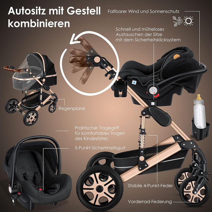 KESSER® Loops 3 in 1 Kinderwagen Kombikinderwagen komplettset incl. Babywanne & Buggy Sportsitz & Au