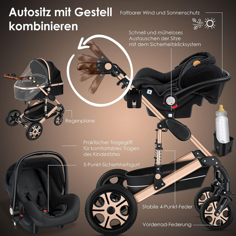 KESSER® Loops 3 in 1 Kinderwagen Kombikinderwagen komplettset incl. Babywanne & Buggy Sportsitz & Au