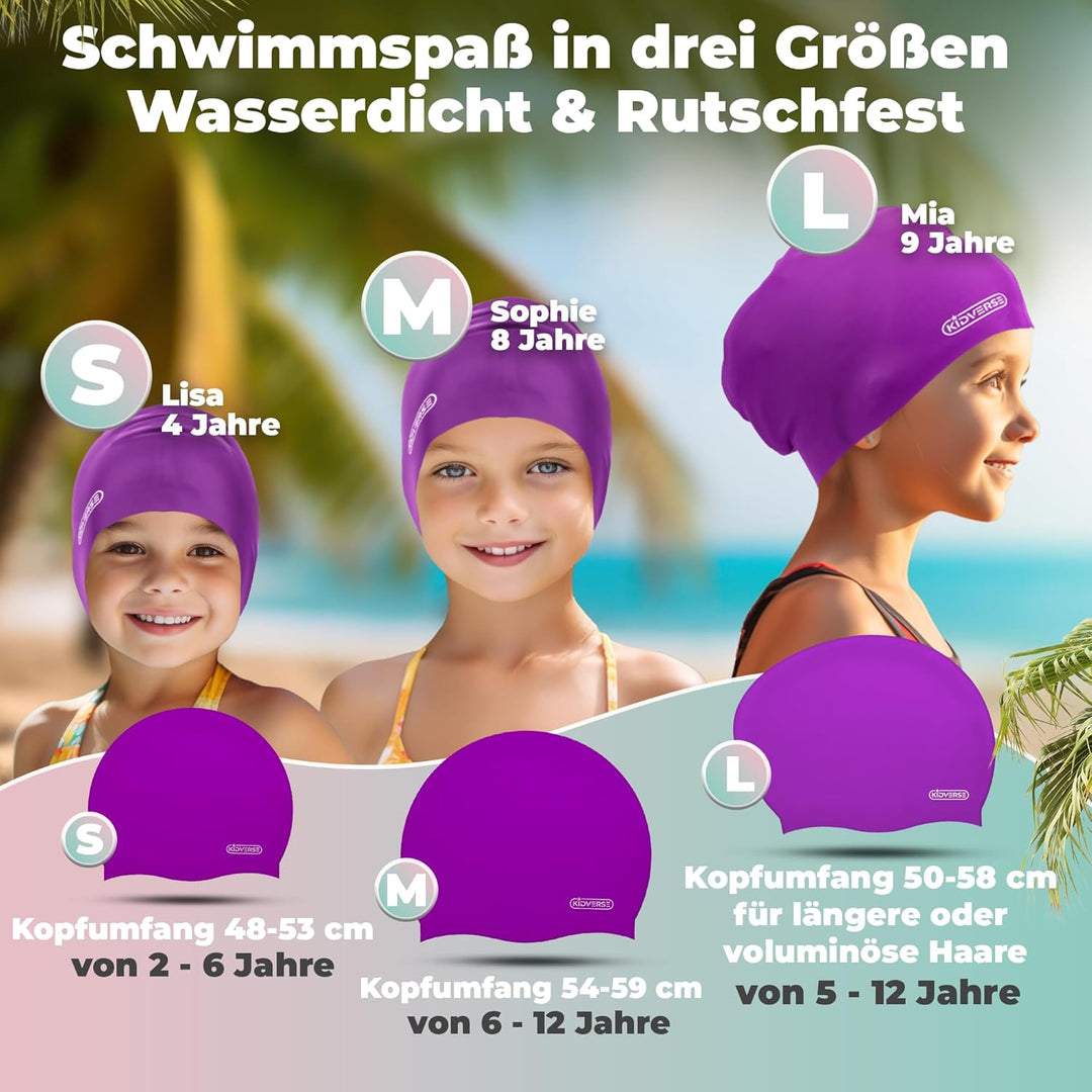 KIDVERSE Badekappe Mädchen - Wasserdichte Badekappe mit Anti-Rutsch-Noppen - Schwimmhaube mit UV-Sch