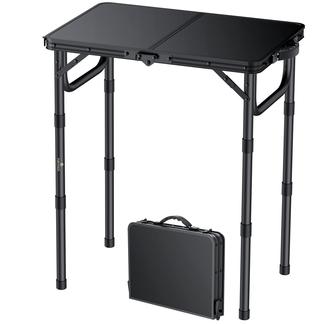 FUNYKICH Campingtisch Klapptisch 58x40cm, Faltbarer Grilltisch mit 3 Höhen Verstellbarer(26/48/70cm)