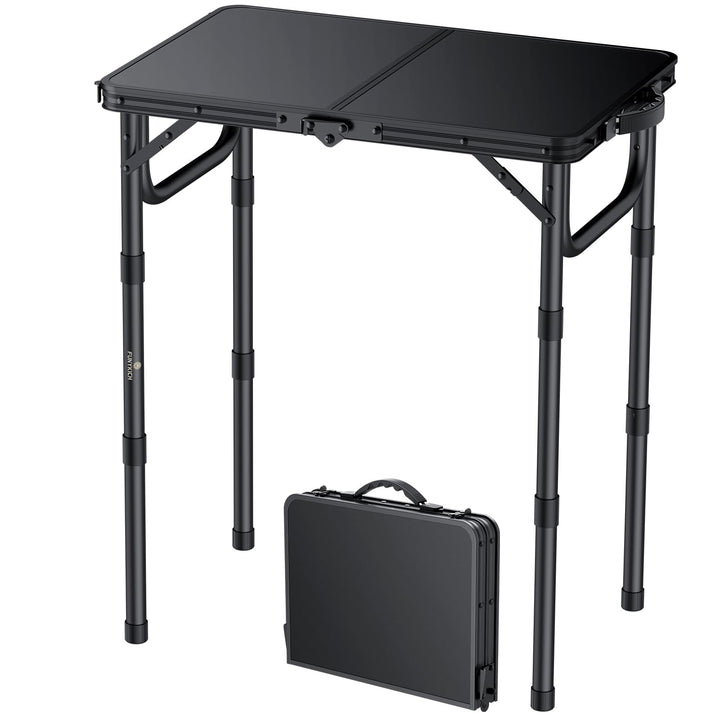 FUNYKICH Campingtisch Klapptisch 58x40cm, Faltbarer Grilltisch mit 3 Höhen Verstellbarer(26/48/70cm)