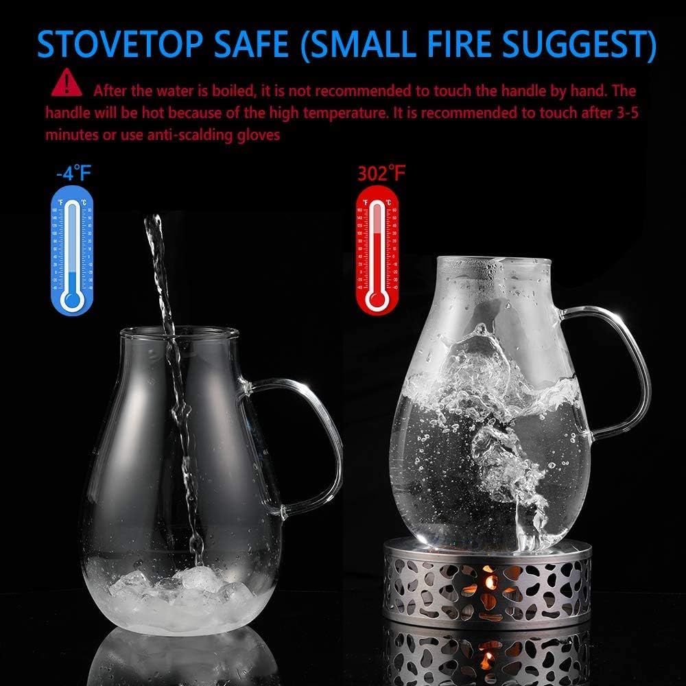 Ehugos Glaskaraffe Wasserkrug aus Borosilikatglas Wasserkaraffe mit Edelstahl Deckel Glaskrug (2L),