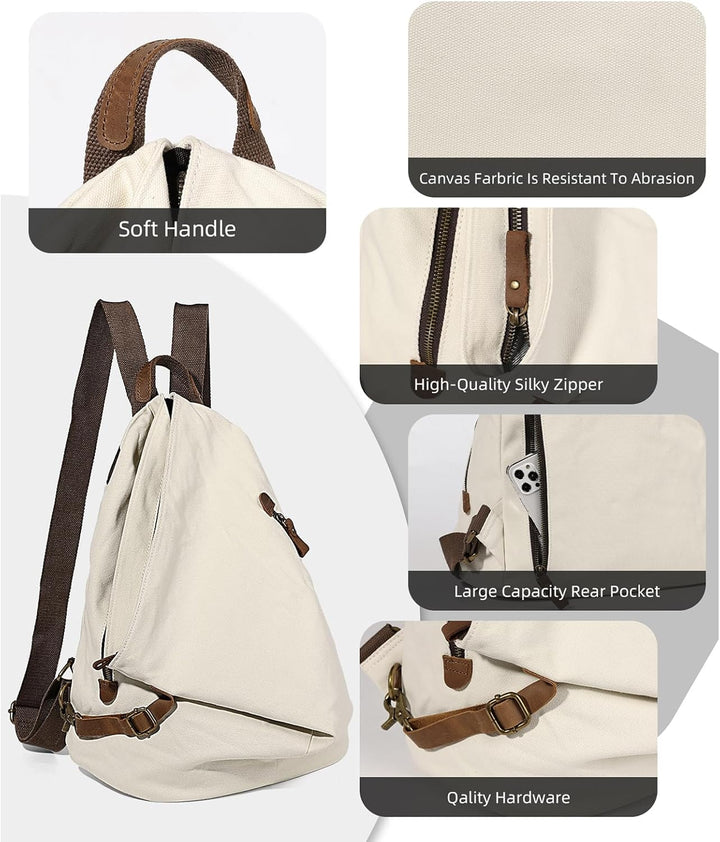 Retro Segeltuch Rucksack Canvas Vintage Rucksäcke Echtleder Daypack Reisetasche Schulterrucksack für