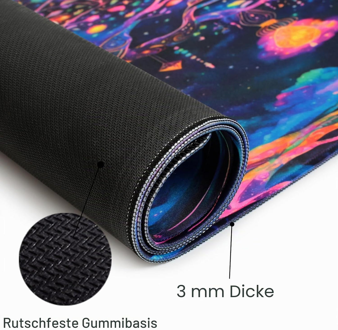 Simpkeely Bunter Baum des Lebens Mauspad, Schwarzlicht Gaming Extended Desk Pad, UV-reaktive wasserd