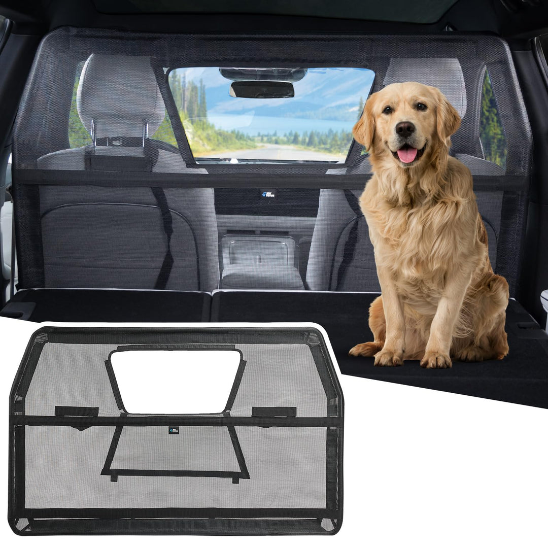 JOYTUTUS Hundegitter Auto, Schutznetz Barriere Trennnetz, mit Sichtfenster, Universal Hunde Trenngit