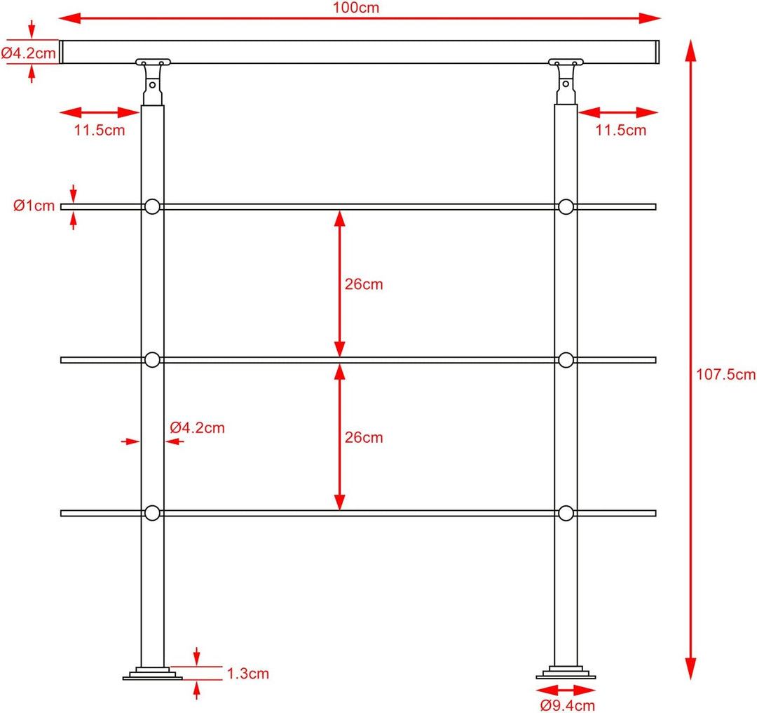 MONZANA® Treppengeländer Edelstahl Pflegeleicht 100cm mit 3 Querstreben Innen und Aussen Handlauf Ge