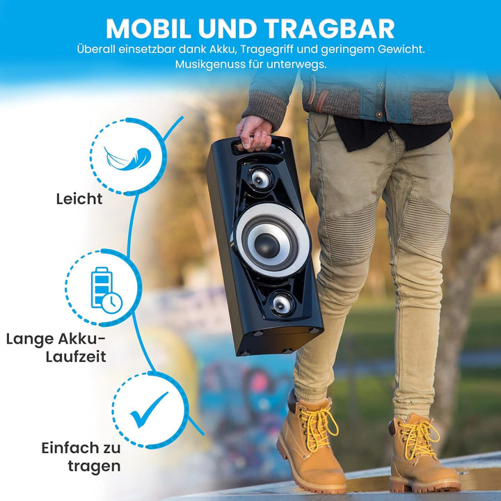 Reflexion PS07BT Mobile Discosoundmaschine (Bluetooth, True Wireless Stereo, Radio, USB, AUX-IN, Kar