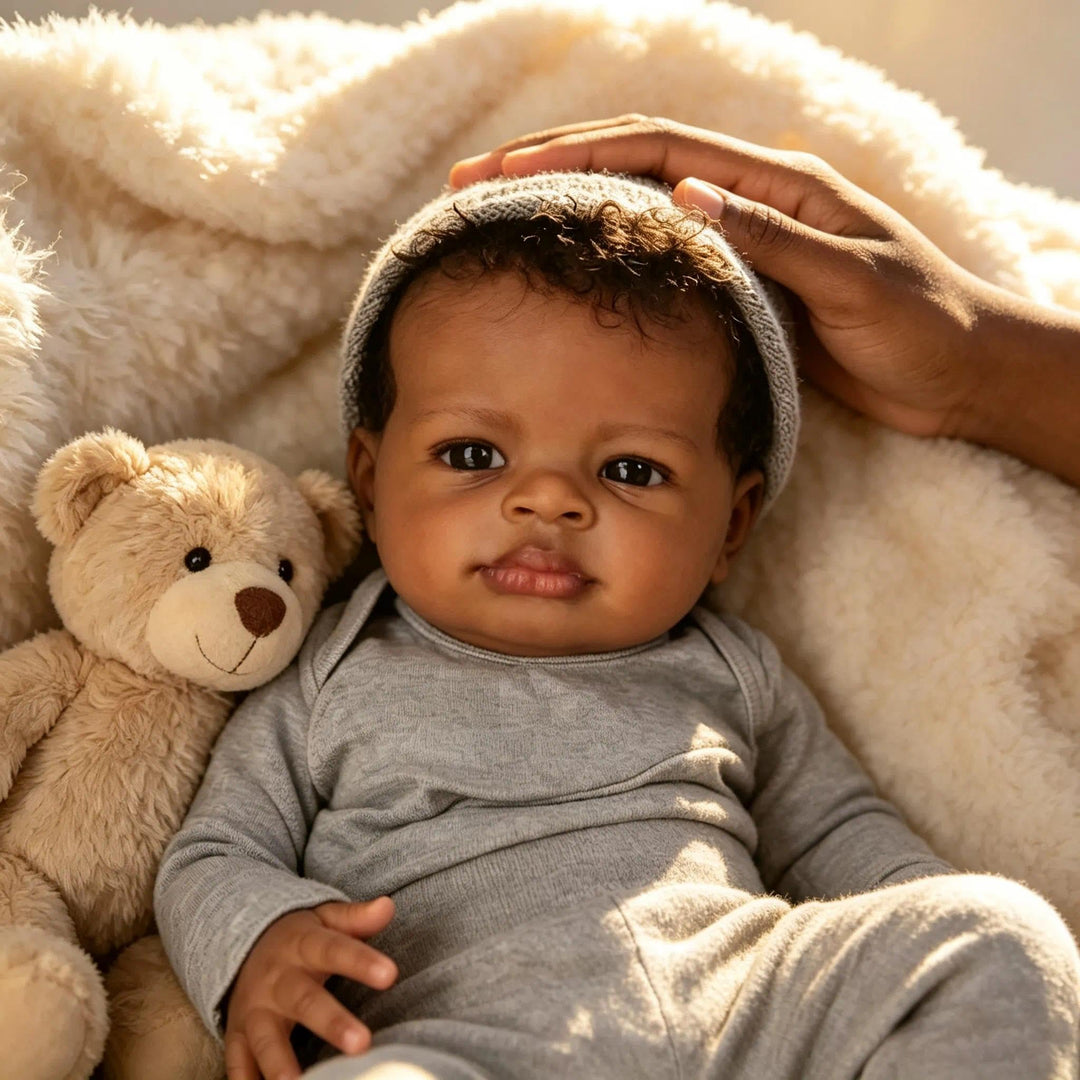 Zero pam Reborn Baby Puppe Schwarze, 50CM Reborn Baby Vollsilikon Lebensecht Jungen, Realistische Ba