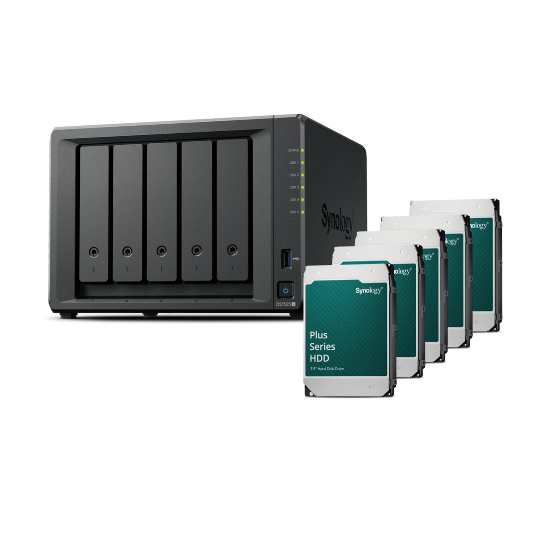 Synology Diskstation NAS DS1525+ 20TB (Synology HAT3300-4T) 5 Bay Plus Serie mit Ryzen R1600, 8GB Ra