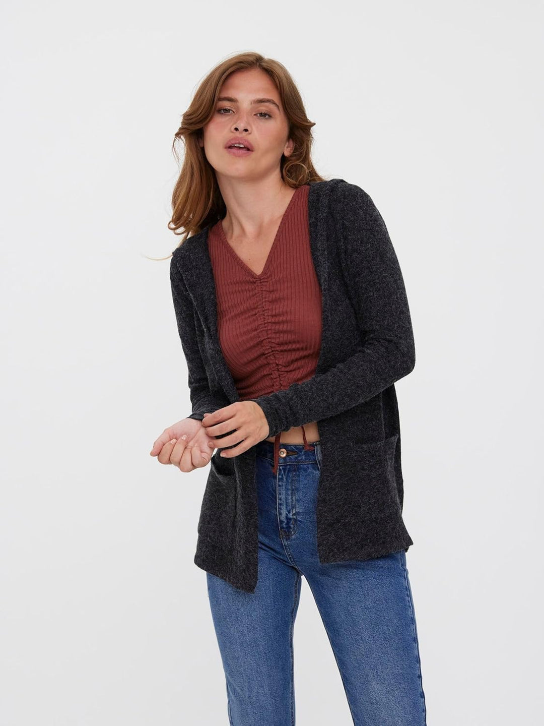 VERO MODA Damen Vmdoffy Ls Open Hood Cardigan Ga Noos Strickjacke S Schwarz, S Schwarz