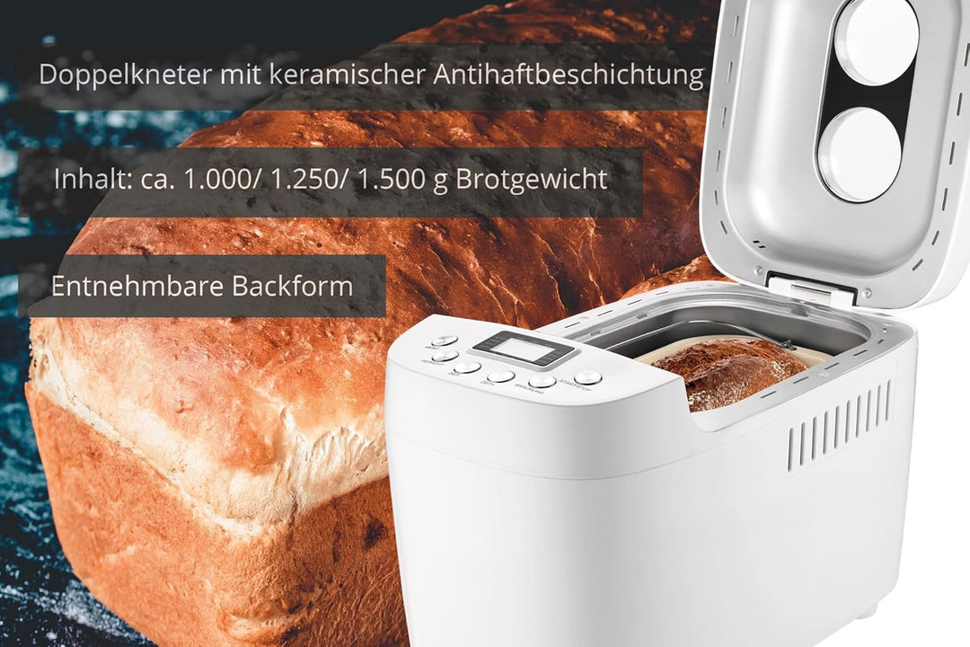 UNOLD 68520 BACKMEISTER Big White für bis zu 1.500g Brot, mit 15 Programmen für glutenfreies Brot, T