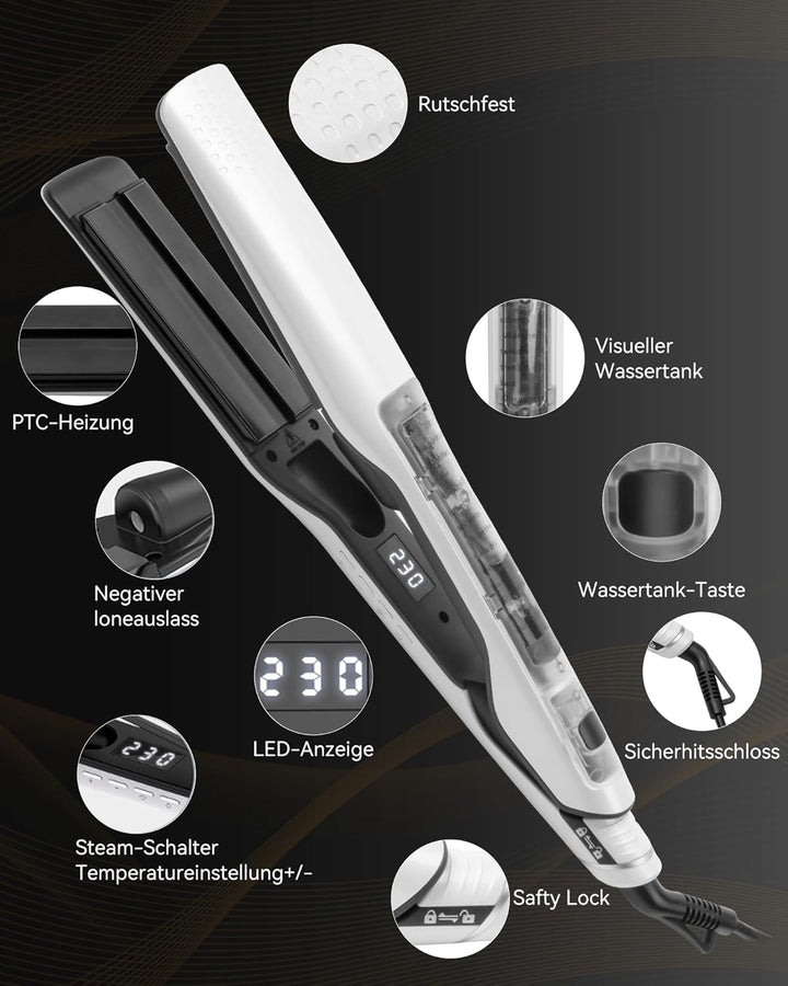 UKLISS Glätteisen Breit 40MM, Dampfglätteisen mit LCD Display, Steam Haarglätter mit 13 Temperaturst