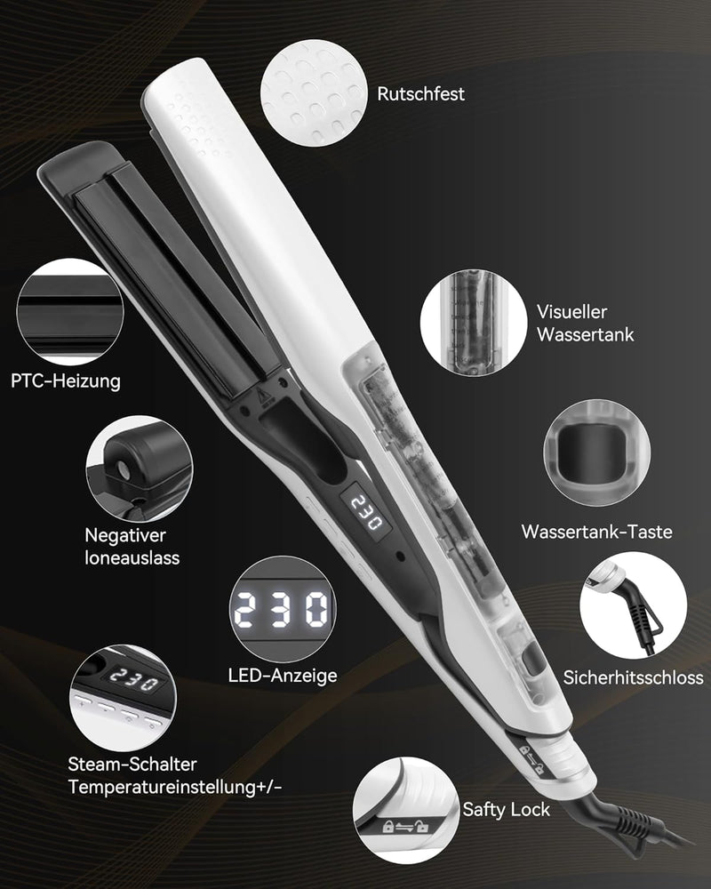 UKLISS Glätteisen Breit 40MM, Dampfglätteisen mit LCD Display, Steam Haarglätter mit 13 Temperaturst