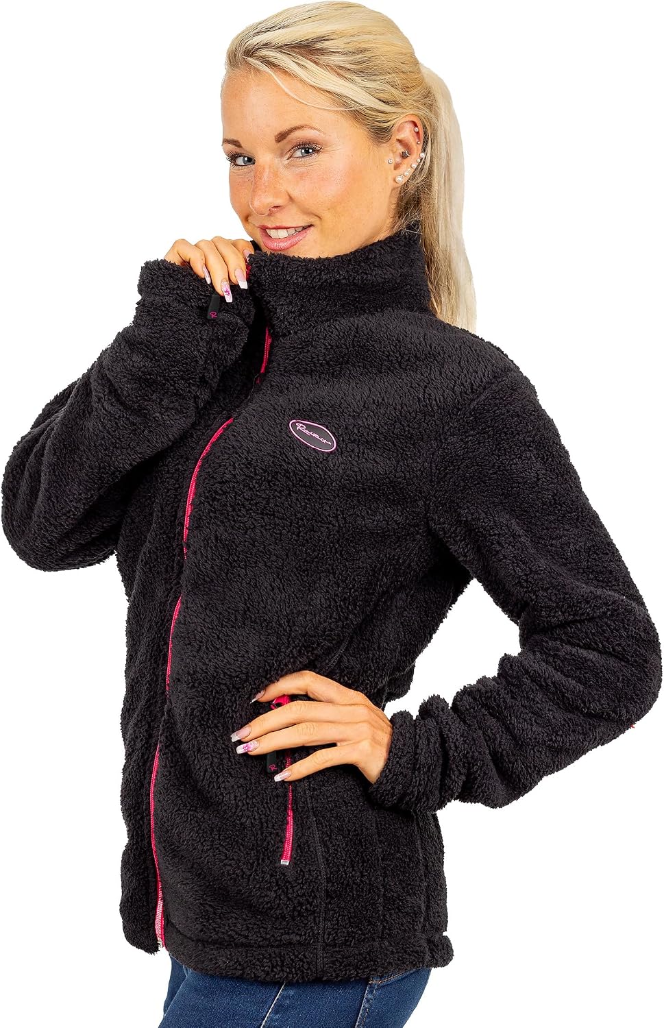 Reichstadt Damen Fleecejacke extra lange Ärmel Kuschelig XS Schwarz, XS Schwarz