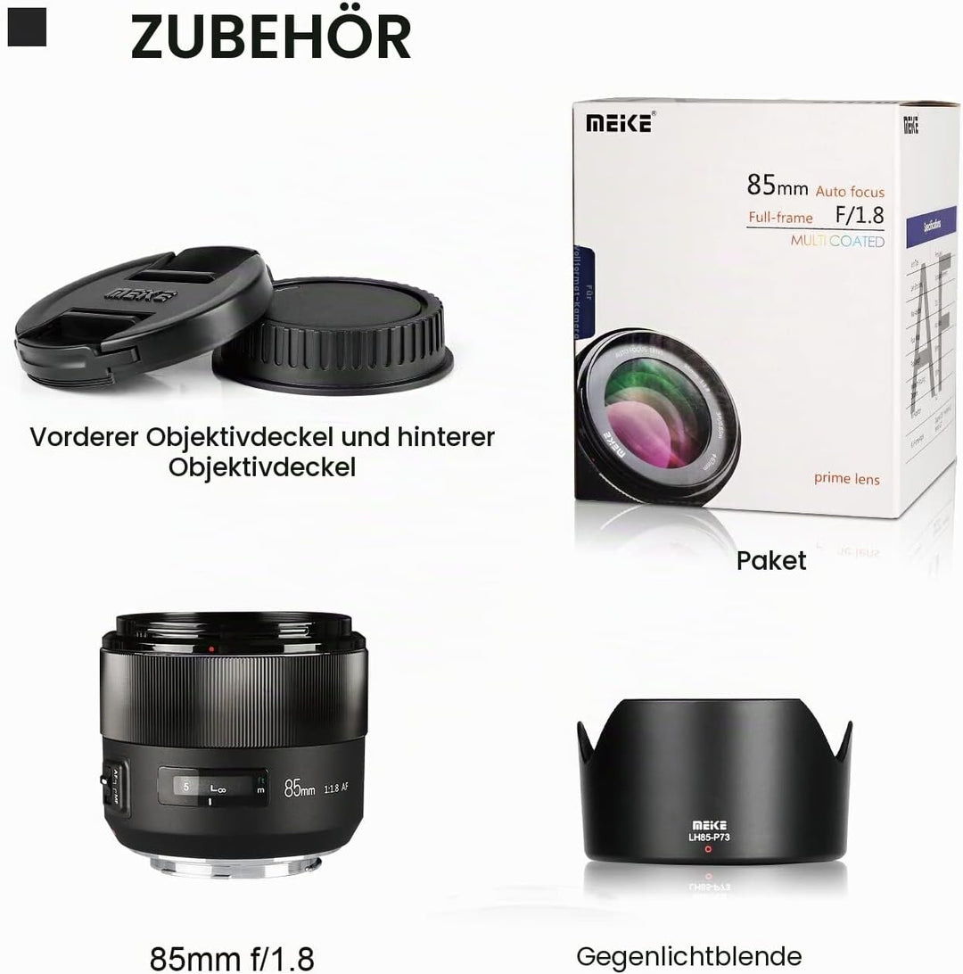 Meike 85 mm F1.8 Vollformat Autofokus Medium Telefon Portrait Objektiv Kompatibel mit Canon EOS EF M