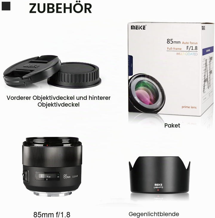 Meike 85 mm F1.8 Vollformat Autofokus Medium Telefon Portrait Objektiv Kompatibel mit Canon EOS EF M