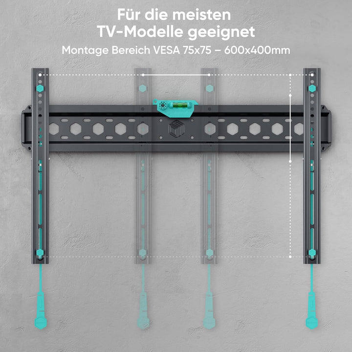 ONKRON TV Wandhalterung flach für 43-85 Zoll Bildschirm bis 68 kg, Ultra Slim Wandhalterung Fernsehe