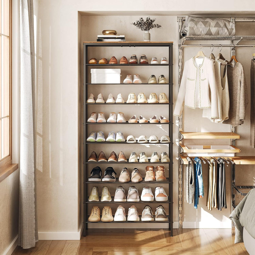 Schuhregal hoch, Schuhablage mit 10 Ebenen, Schuhschrank mit grosser Kapazität, für 40 Paar Schuhe,