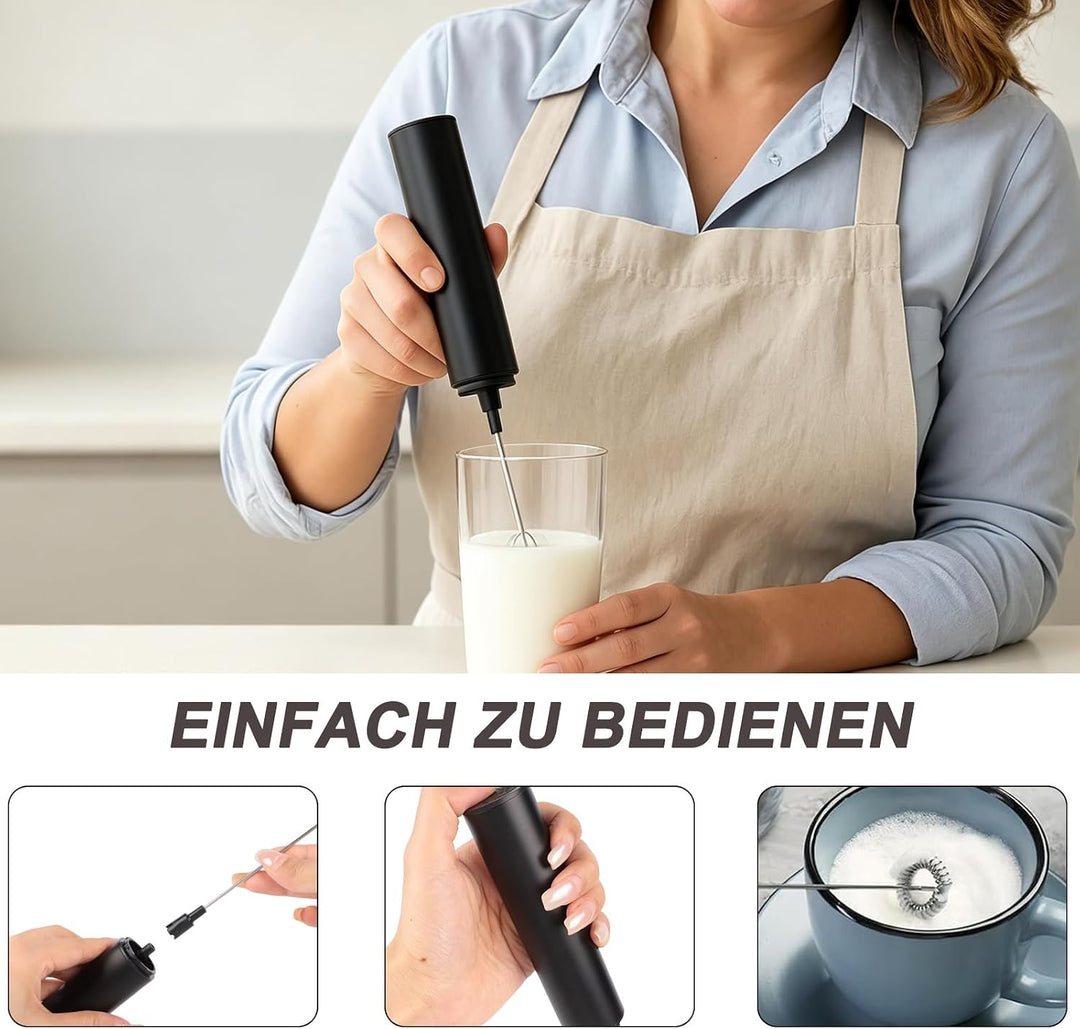 Milchaufschäumer Stab - Elektrischer Schneebesen, USB 800mah, 3 Aufsätzen 2 Geschwindigkeiten, Milch
