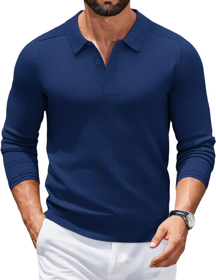 COOFANDY Polo Pullover Herren Strick Poloshirt Langarm Strickpullover mit Polokragen Business Pullov