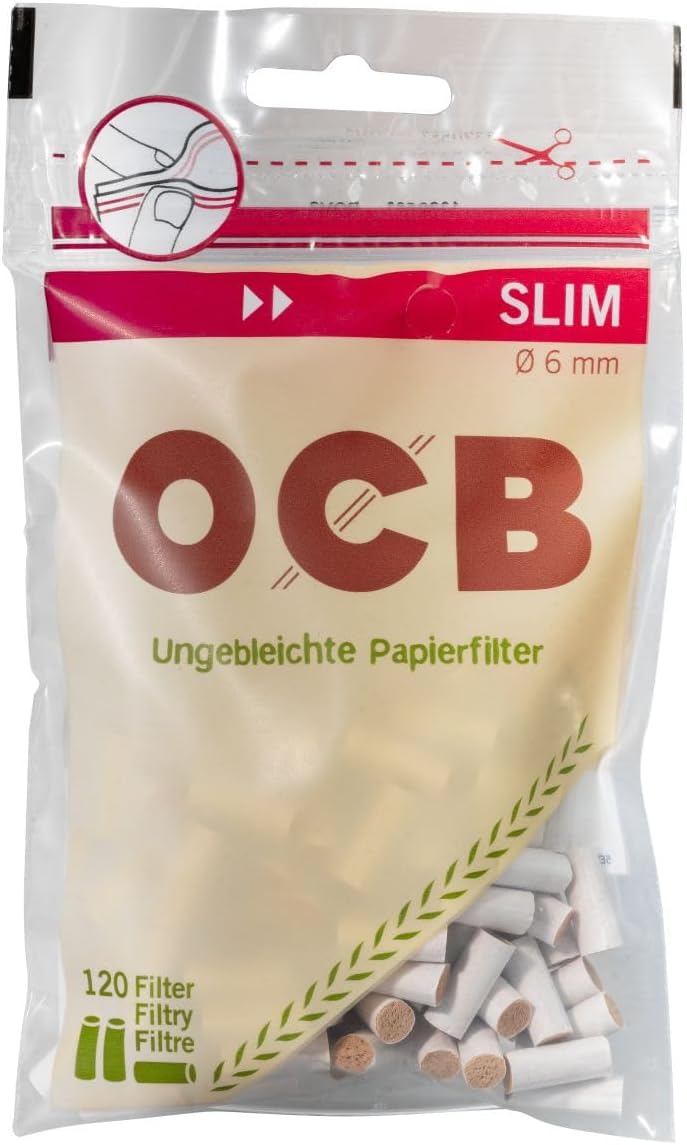 OCB Slim Filter ungebleichte Zigarettenfilter aus Zellulose 3 Displays (30 Beutel/ 3600 Filter)
