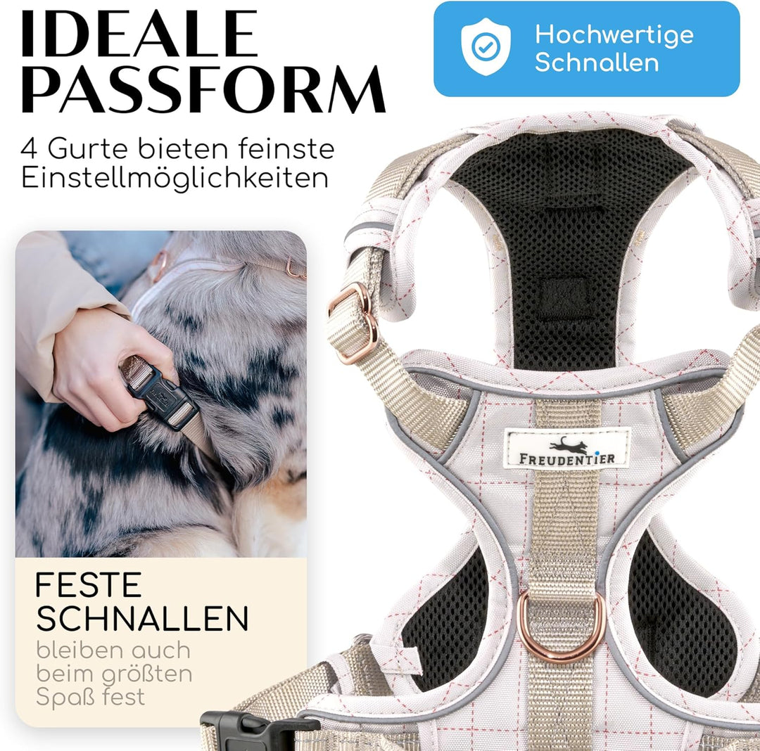 FREUDENTIER® Hundegeschirr mit atmungsaktiver Polsterung - Bombenfester Sitz - Anti Zieh Brustgeschi