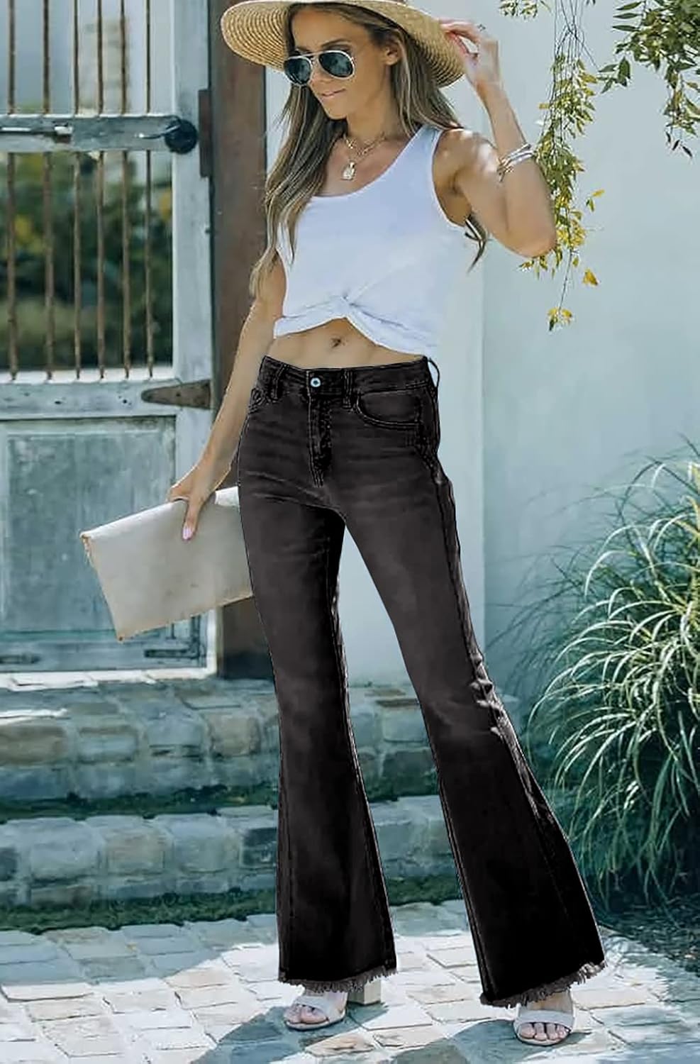 Necooer Distressed Jeans Für Damen Bell Bottom Jeans Für Damen Stretch Skinny Denim Jeans Mit Hoher