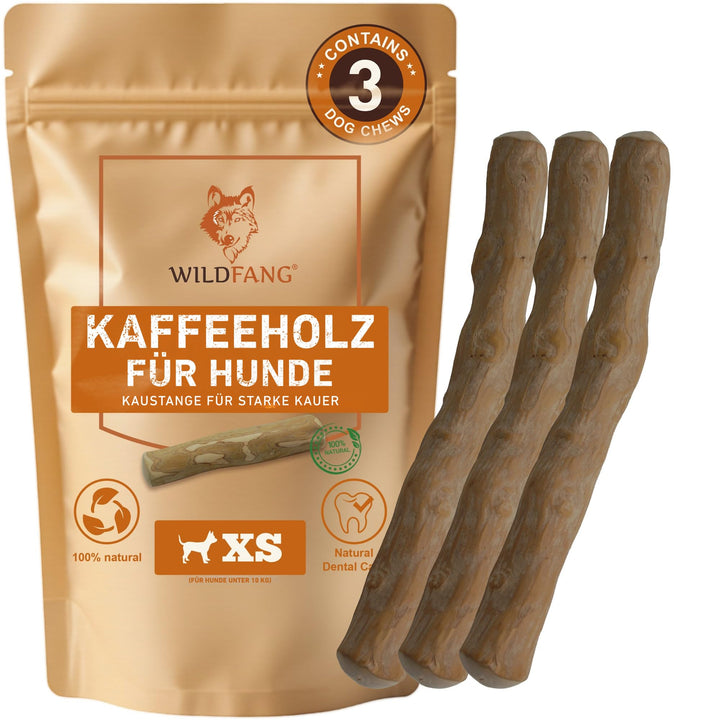 Wildfang® 3 Kaustab Hund aus Kaffeeholz (Grösse XS) – Kauspielzeug für Welpen &amp; kleine Hunde < 15 kg