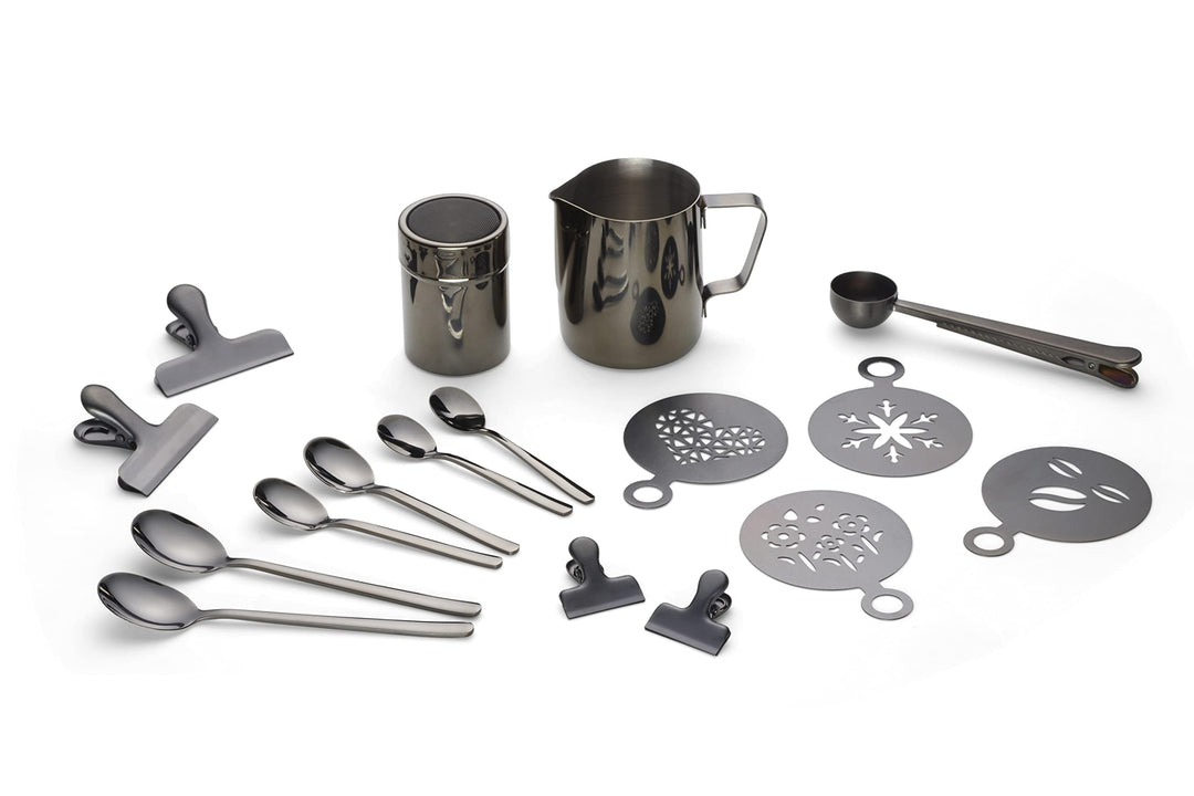 Echtwerk Kaffeezubehör-Set, 23-tlg, Milchschaumkännchen 350 ml, Kakaostreuer, 4x Espresso-, 4x Cappu