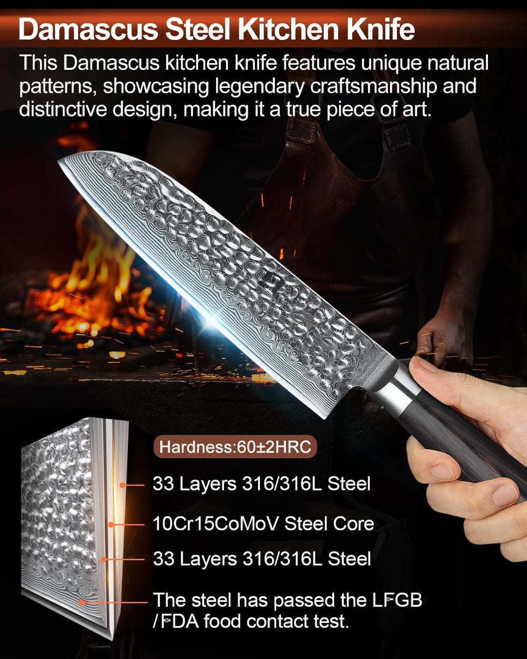 XINZUO 17.6cm Damaskus Santokumesser, Profi Damastmesser Kochmesser 67 Schichten Damaststahl Chefmes