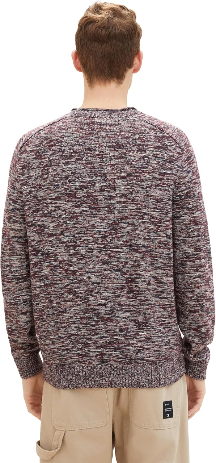 TOM TAILOR Herren Crewneck Strickpullover aus Baumwolle XXL 34250 - Tawny Port Red Mouline, XXL 3425