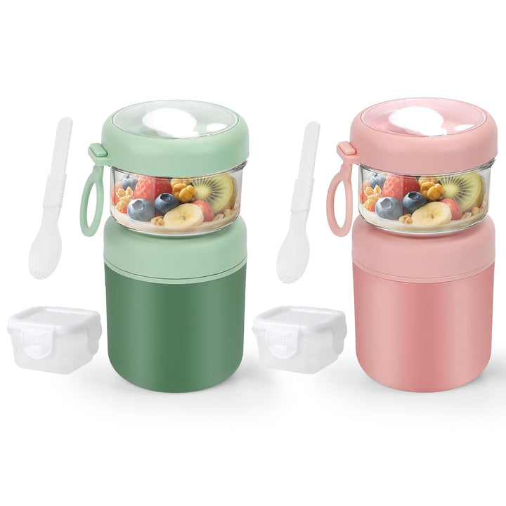 GEEKHOM 2er-Set Müslibecher To Go Edelstahl 530ml+330ml Joghurt und Müsli To Go Becher Klein Bpa Fre