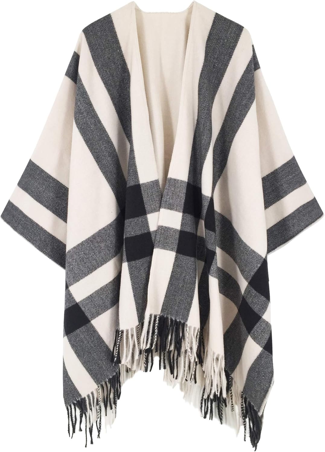 breezy lane Damen Schal Wrap Plaid Poncho Cape Übergrosse Open Front Strick Umhang Quaste Decke Card