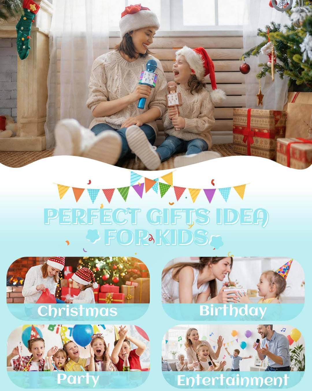 2er Set Drahtloses Bluetooth Mikrofon Karaoke Mit LED-Leuchten Tragbare Handheld Singen Karaoke Laut