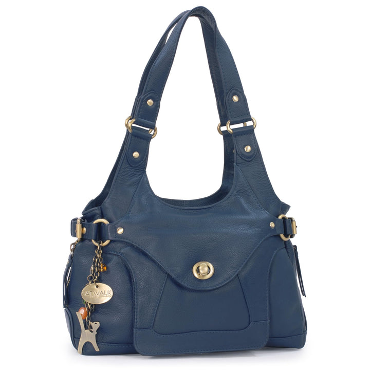 Catwalk Collection Handbags - Damen Leder Schultertasche - Handtasche Mittelgross mit Viele Fächer -