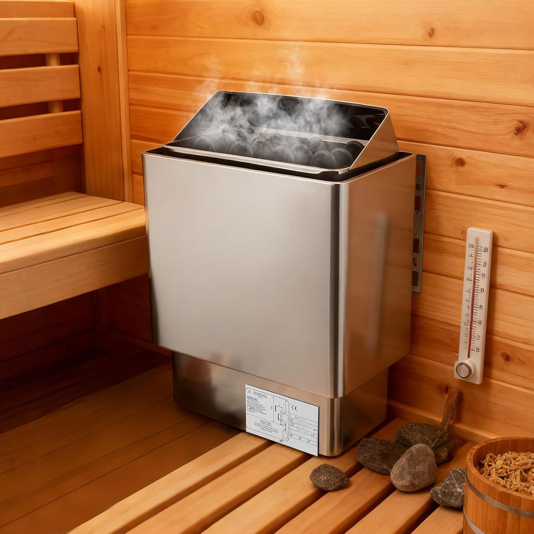 6 kW Elektrisch Saunaofen Wandmontage Saunaherd aus Edelstahl mit Steuerung Temperatur 120°C Zeit 18