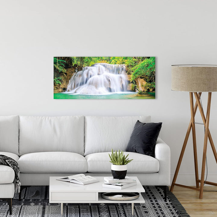 Glasbild Wasserfall Wald Natur Landschaft 125x50 cm Modern Glasbilder Wohnzimmer Schlafzimmer Badezi
