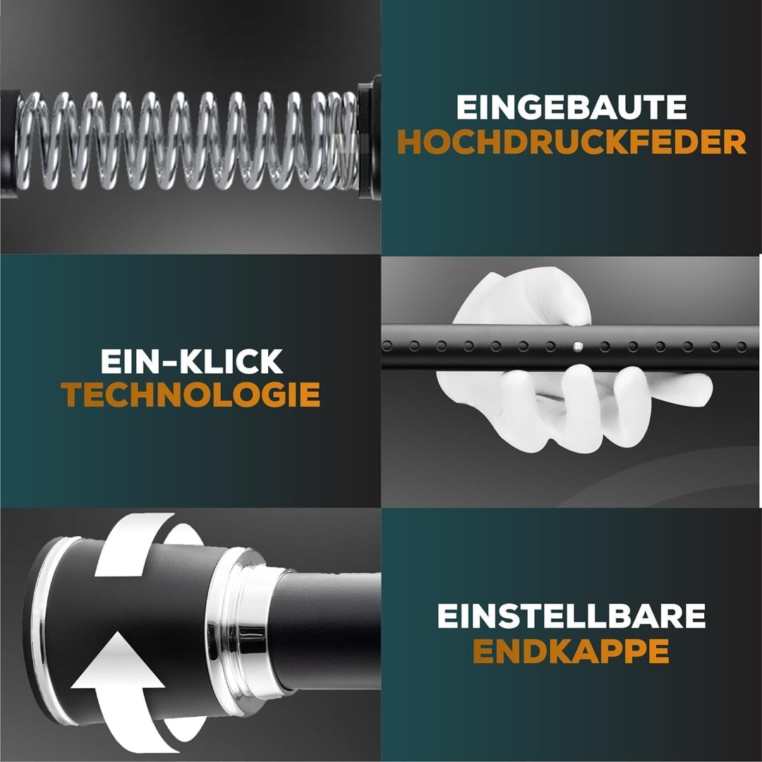 Duschvorhangstange ohne Bohren 170-220cm, Schwarz, Ø 32 mm, Teleskop Gardinenstange Klemmen - Vorhan
