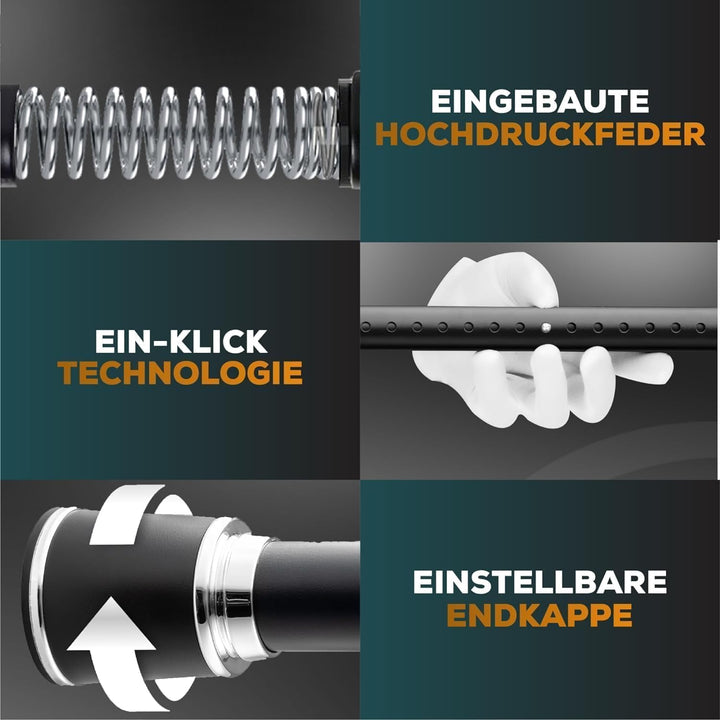 Duschvorhangstange ohne Bohren 170-220cm, Schwarz, Ø 32 mm, Teleskop Gardinenstange Klemmen - Vorhan