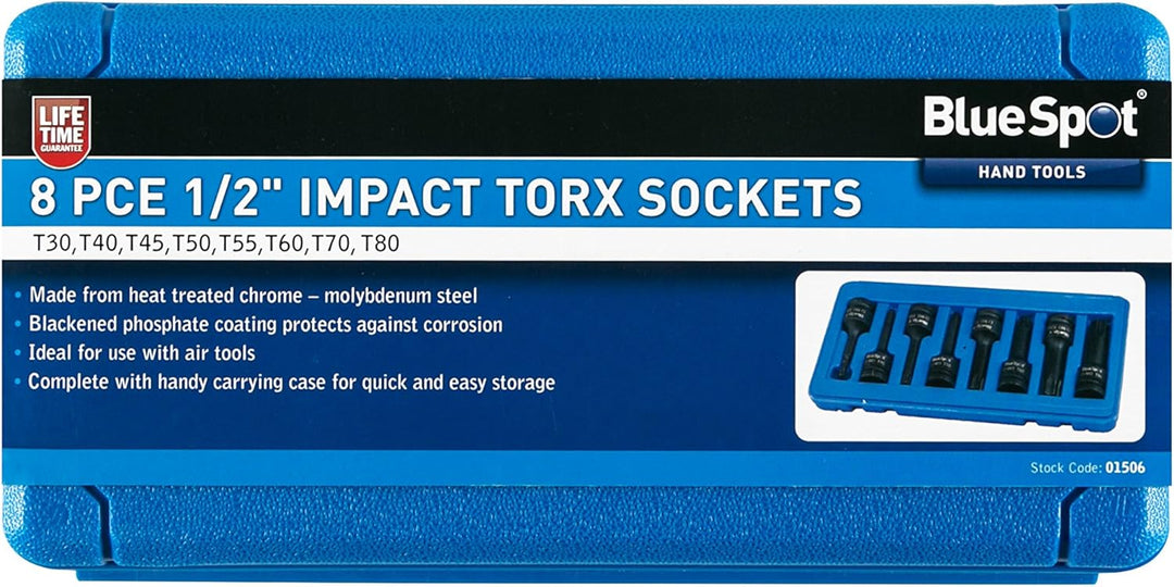 Bluespot 8pc Auswirkungen Torx Bit 1/5,1 cm Drive Socket Set T30 ? T80 01506 1 1/2-Inch, 1 1/2-Inch