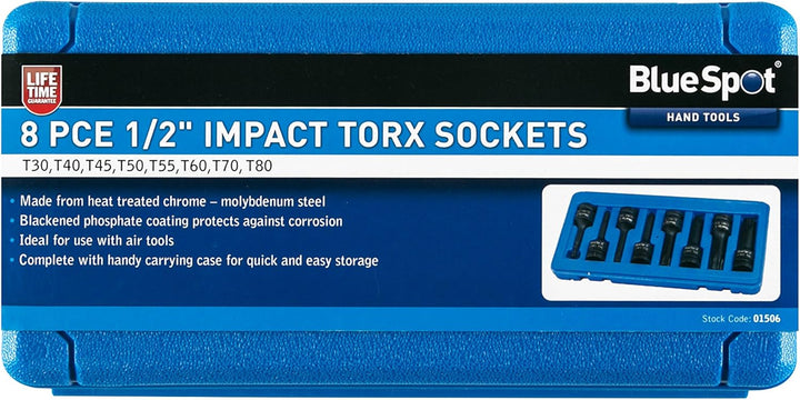 Bluespot 8pc Auswirkungen Torx Bit 1/5,1 cm Drive Socket Set T30 ? T80 01506 1 1/2-Inch, 1 1/2-Inch