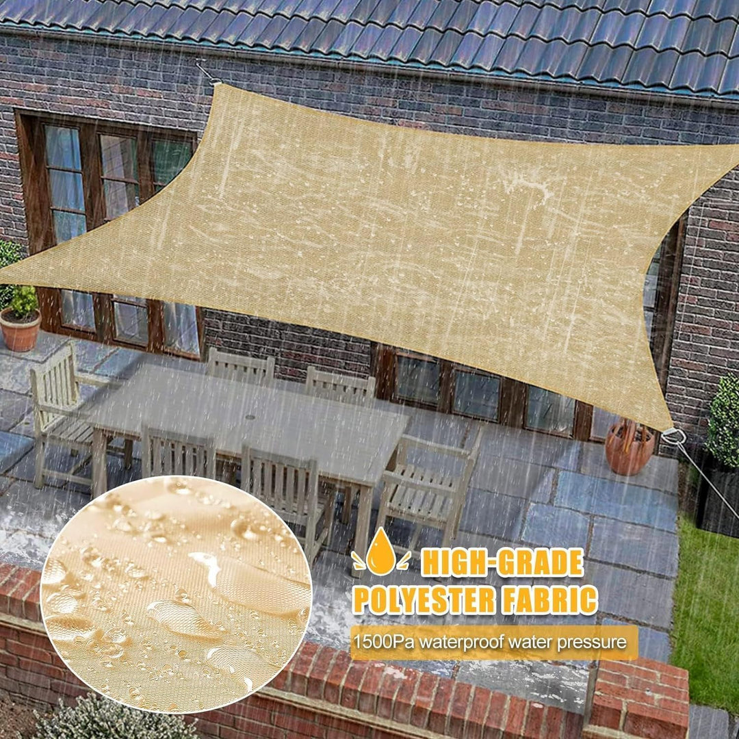 wasserdichte-Sonnensegel 3x4m mit eingebauter LED-Solar-Lichterkette, 98% UV-Schutz, reiBfest, wette