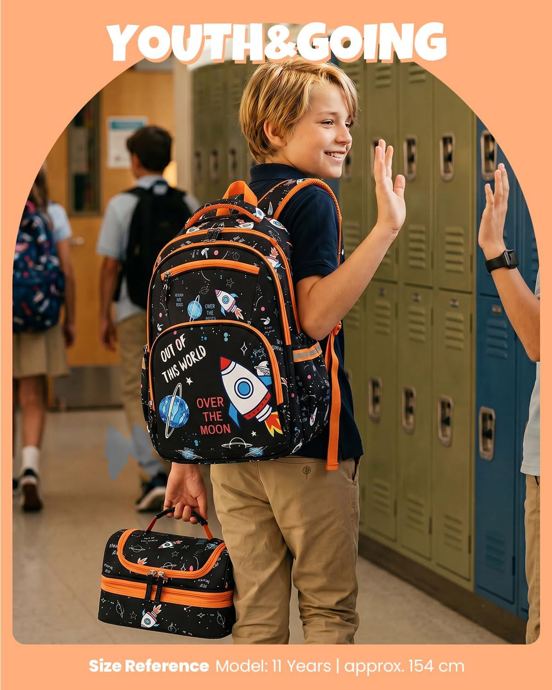 Amythe Schulrucksack Jungen 8-15 Jahre, Wasserdichte Schultasche Kinder mit Federmäppchen & Brustgur